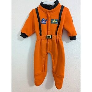 Space Astronaut One Piece Sleeper Jumper Size 70 3-6 MO Orange Fleece‎ Costume